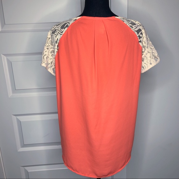 Anthropologie | Maeve Coral Top with Ivory Lace - Picture 6 of 11